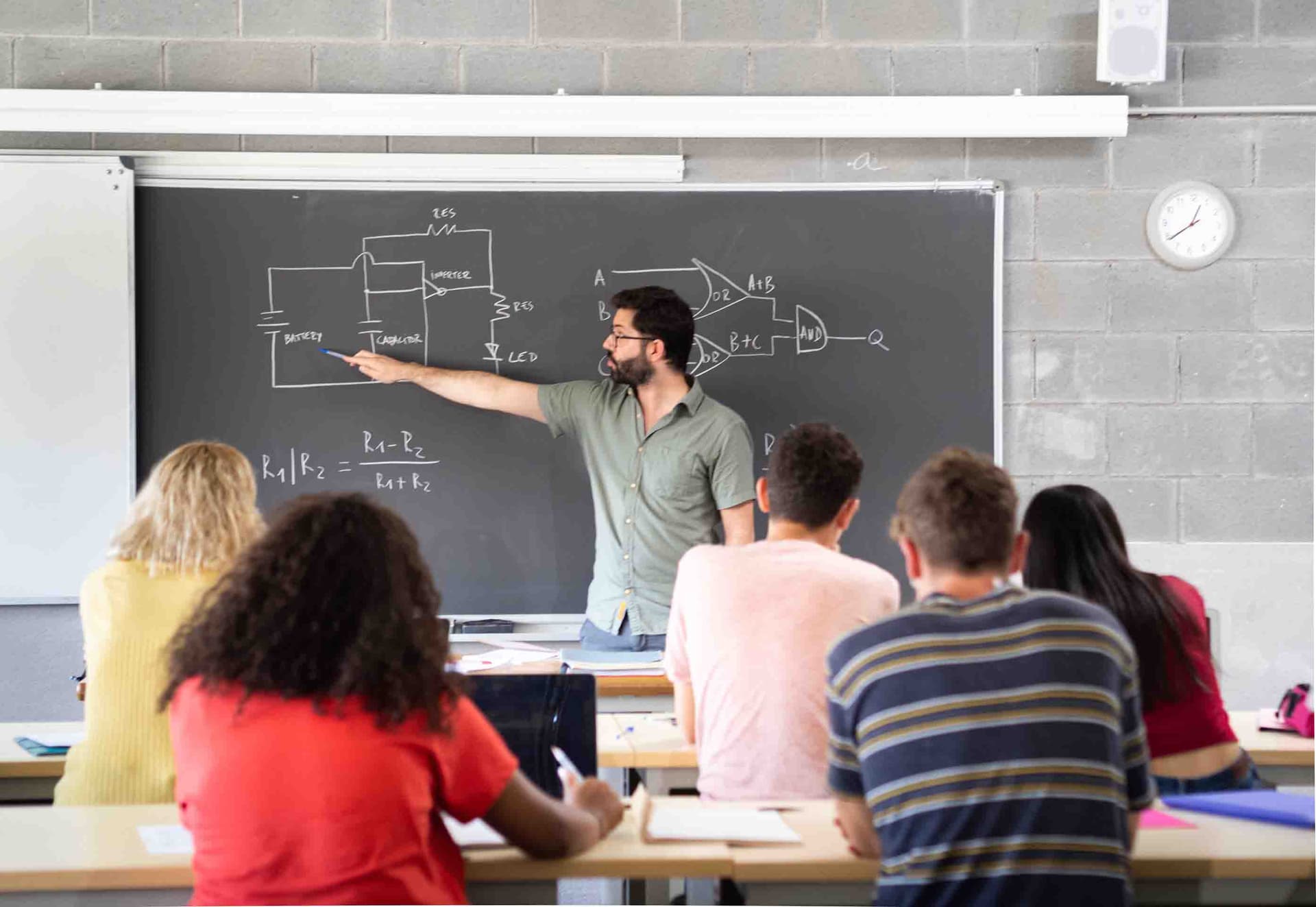 A physics diagram with a magnifying glass