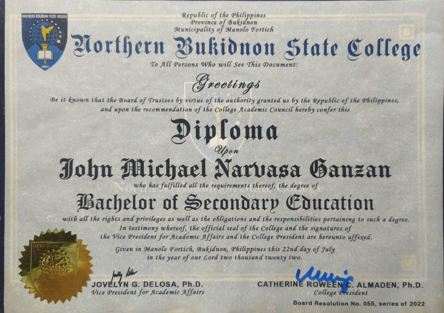 John Michael  graduated from Xavier Unviersity