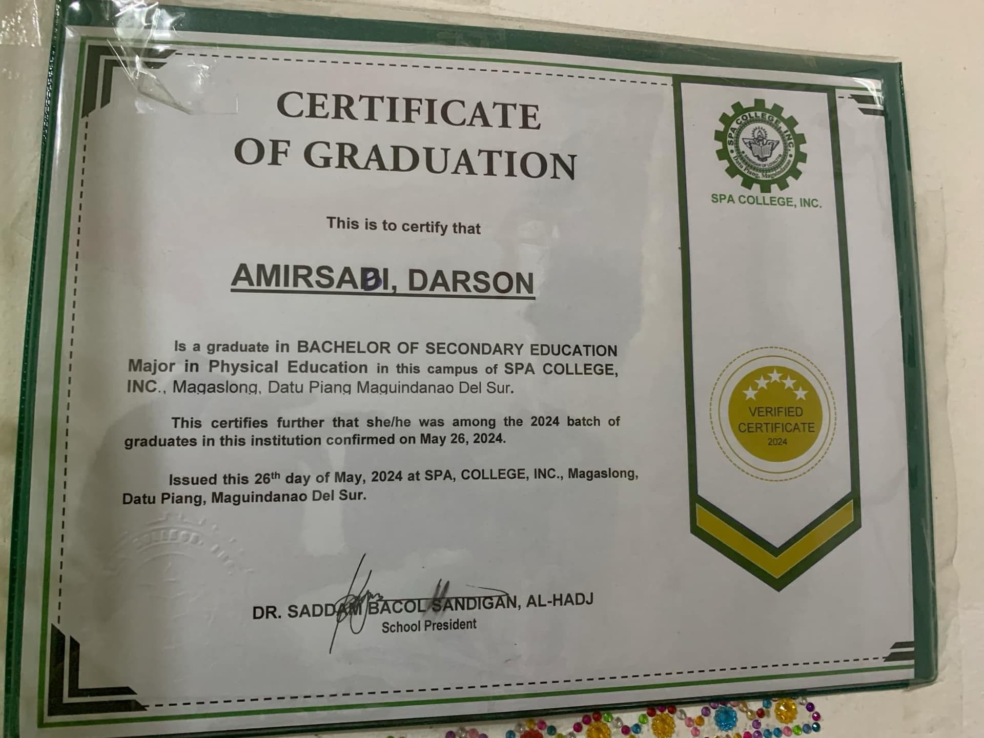 Darson graduated from SPA UNIVERSITY