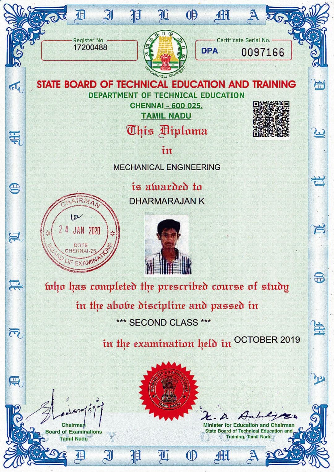 Dharmarajan  graduated from DOTE