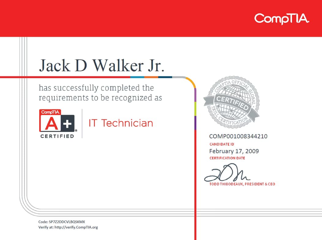 Verified degree or teaching certification of Jack 