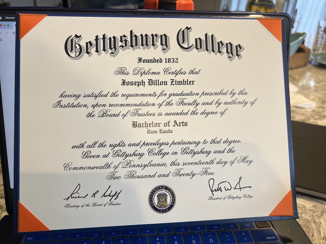 Verified degree or teaching certification of Joseph 