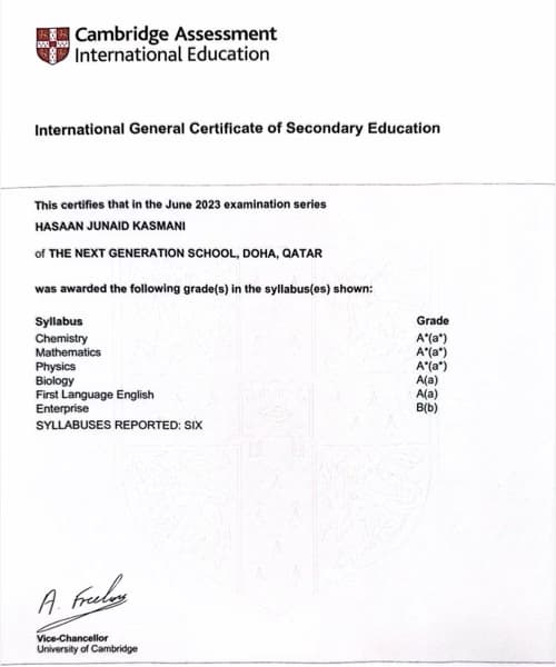 Verified degree or teaching certification of Hasaan 