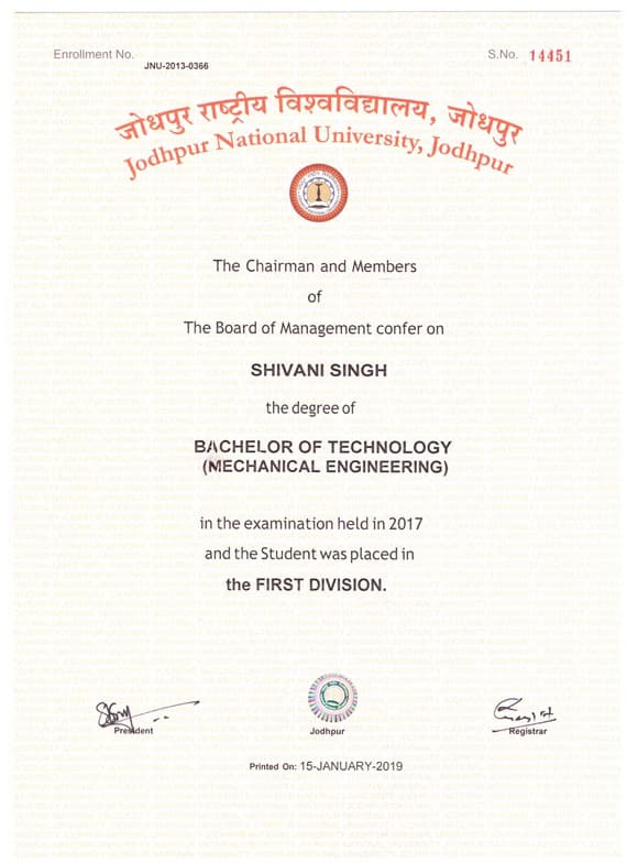 Verified degree or teaching certification of SHIVANI 