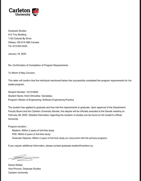 Verified degree or teaching certification of Krish 