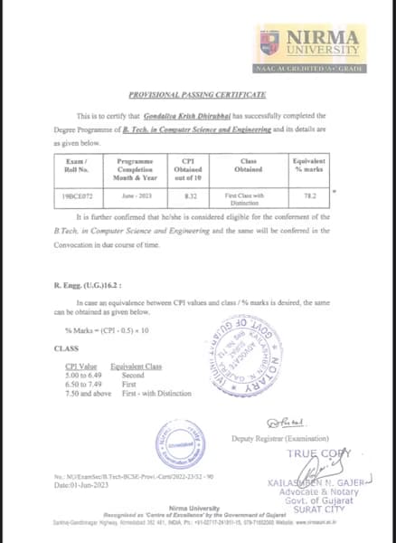 Verified degree or teaching certification of Krish 