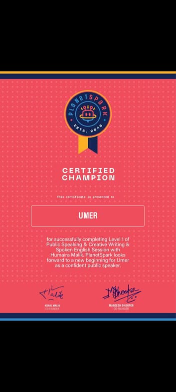 Verified degree or teaching certification of Umer 