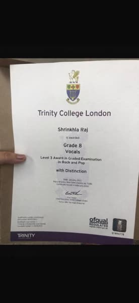 Verified degree or teaching certification of Shrinkhla 