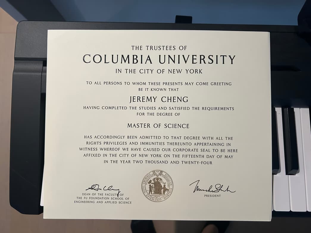 Verified degree or teaching certification of Jeremy 