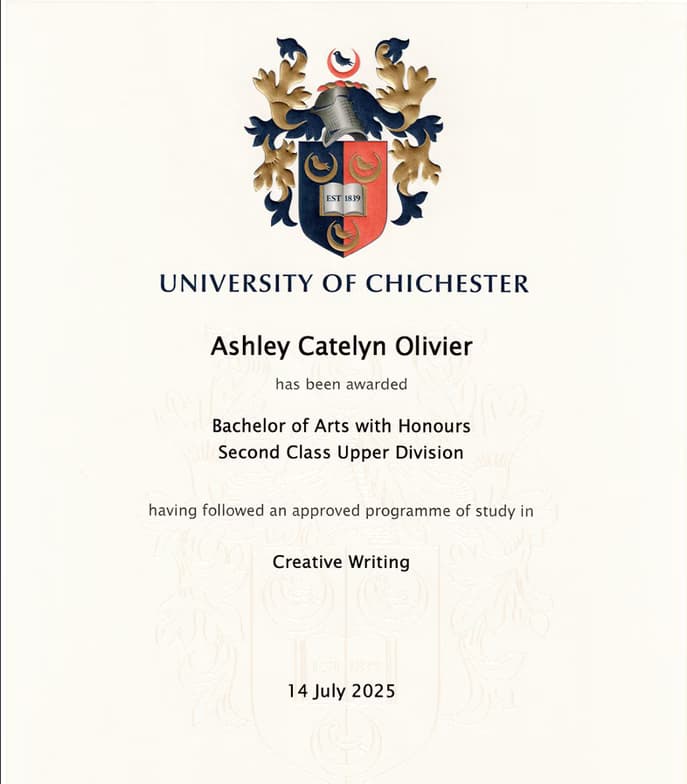 Verified degree or teaching certification of Ashley 