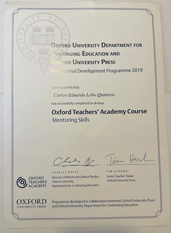Verified degree or teaching certification of Carlos 