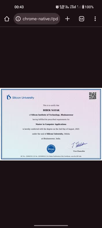 Verified degree or teaching certification of Bibek 