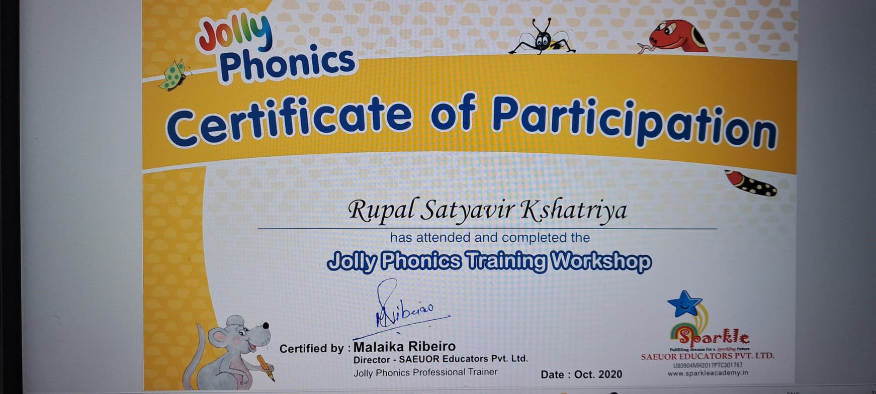 Verified degree or teaching certification of Rupal 