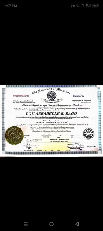Verified degree or teaching certification of Lou Arrabelle 