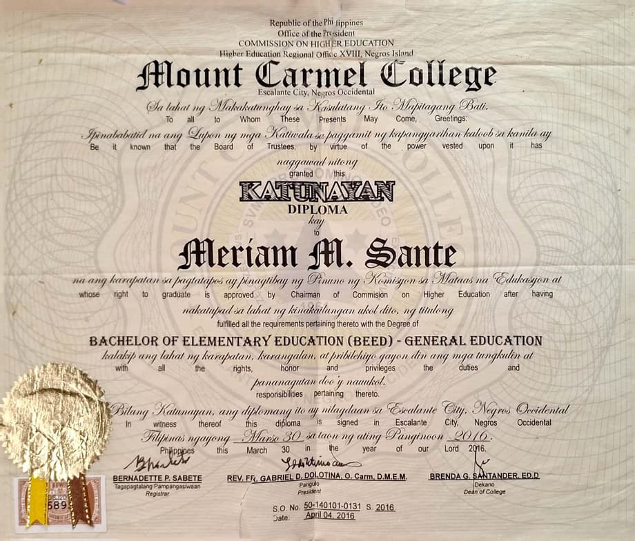 Verified degree or teaching certification of Meriam  