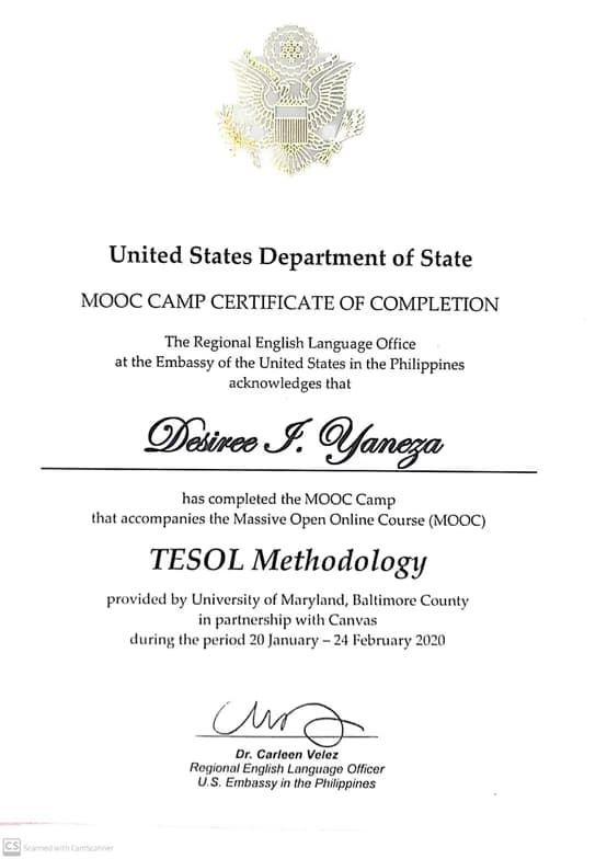 Verified degree or teaching certification of Desiree 