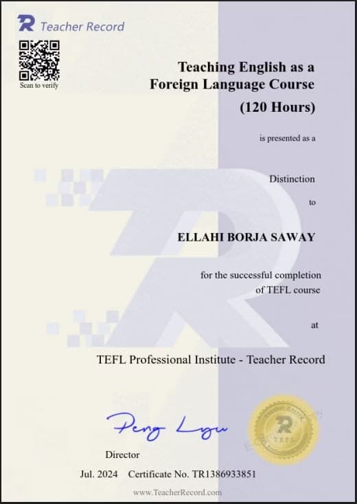 Verified degree or teaching certification of Ellahi 