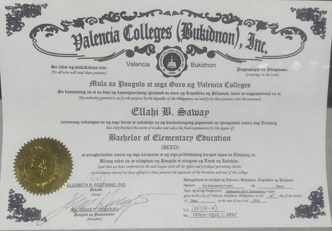 Verified degree or teaching certification of Ellahi 