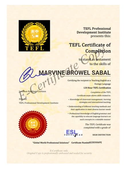Verified degree or teaching certification of Marvine 