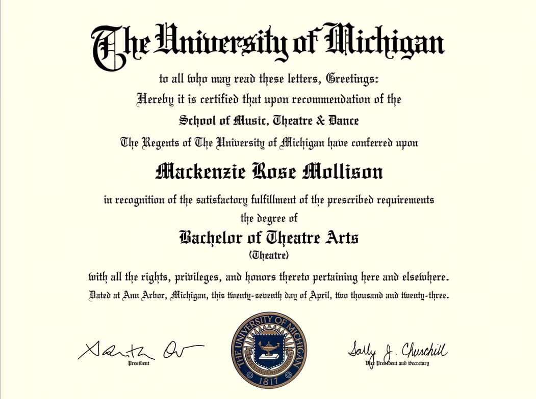 Verified degree or teaching certification of MacKenzie 