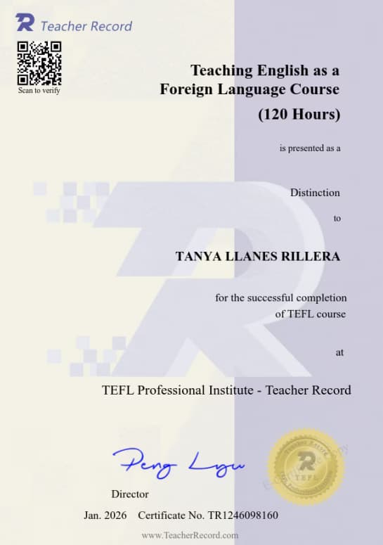 Verified degree or teaching certification of Tanya 