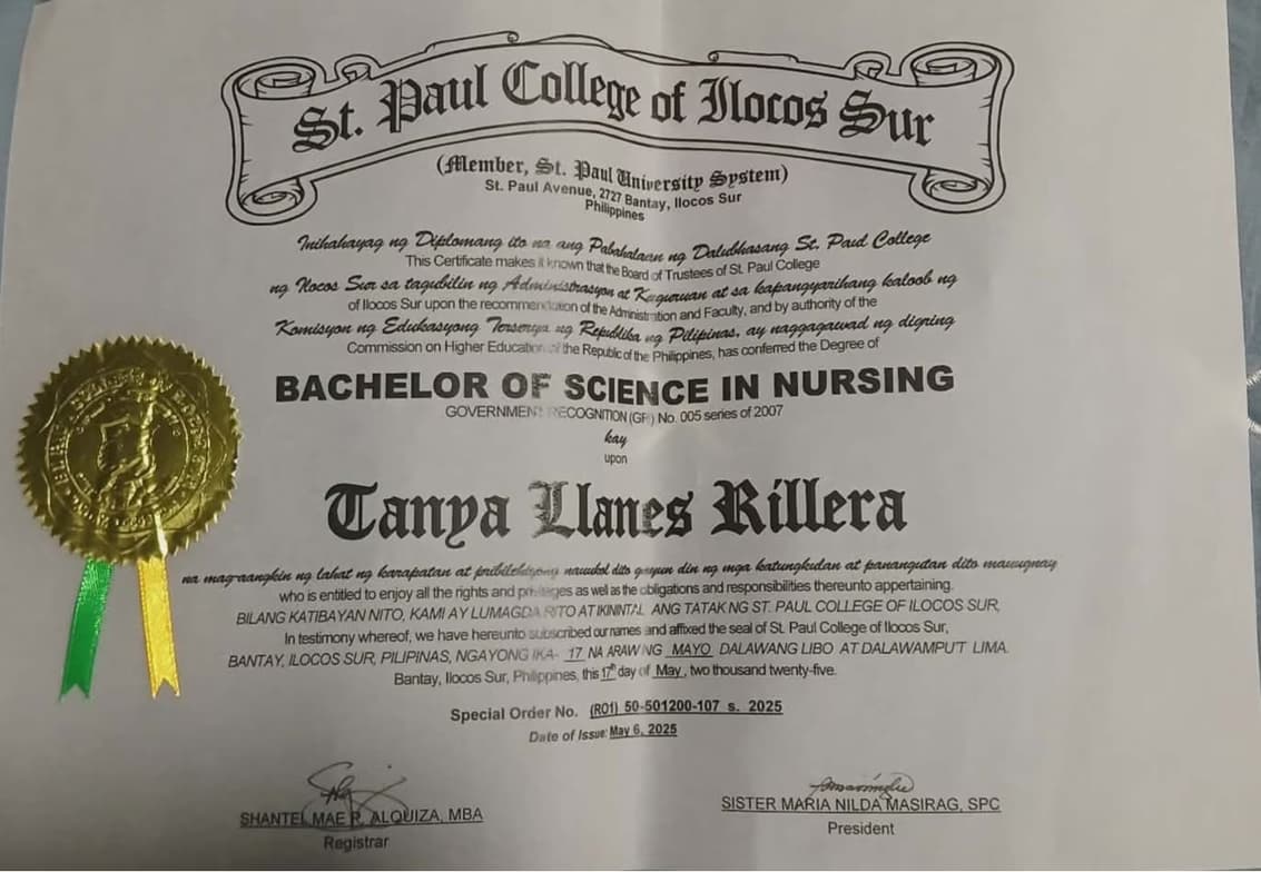 Verified degree or teaching certification of Tanya 