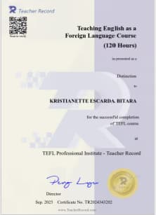 Verified degree or teaching certification of Kristianette 