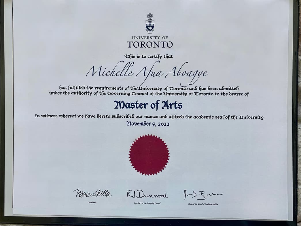Verified degree or teaching certification of Michelle 