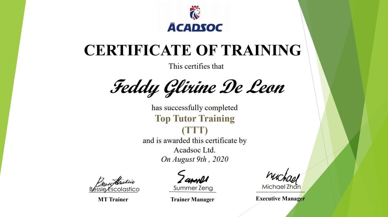 Verified degree or teaching certification of Feddy Glirine  