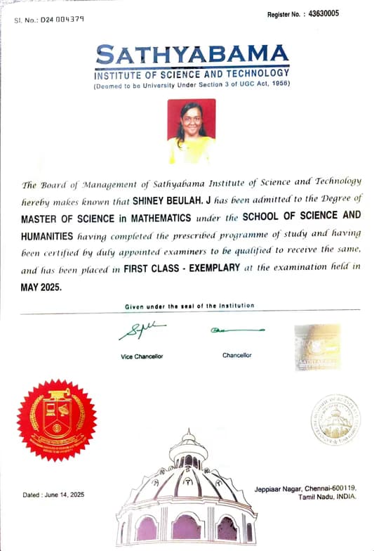 Verified degree or teaching certification of Shiney 