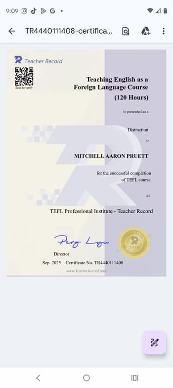 Verified degree or teaching certification of Mitchell 