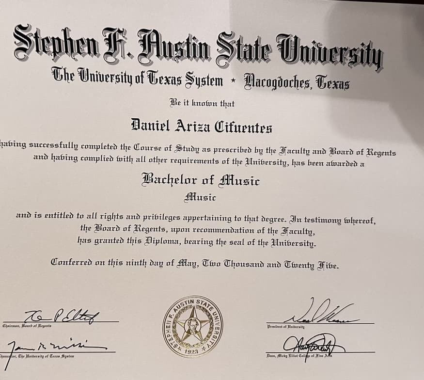 Verified degree or teaching certification of Daniel 
