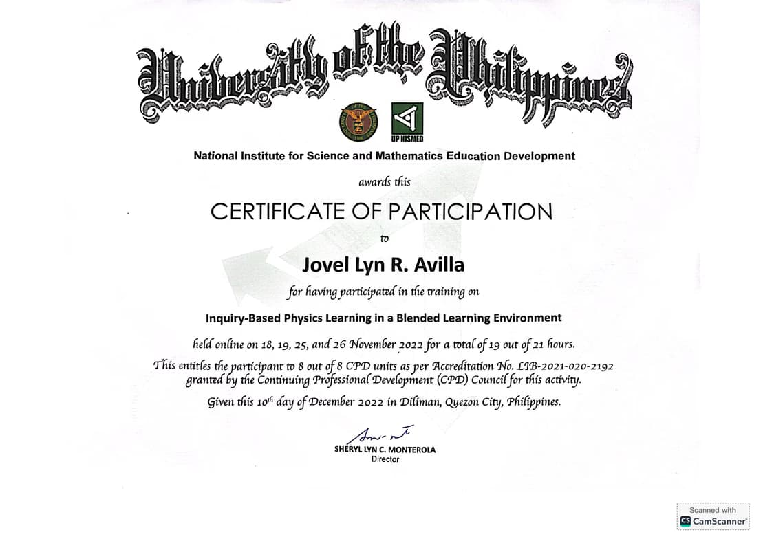 Verified degree or teaching certification of Jovel 