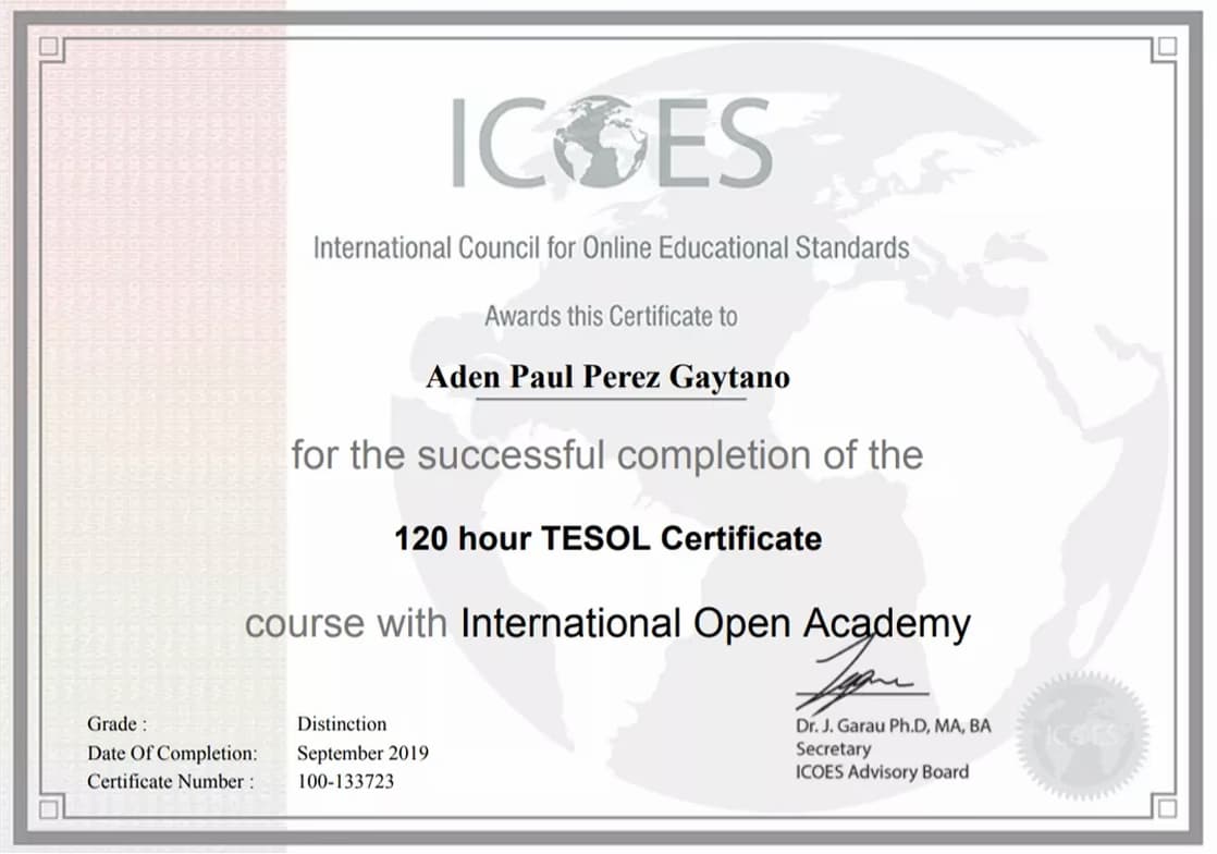 Verified degree or teaching certification of Aden Paul 