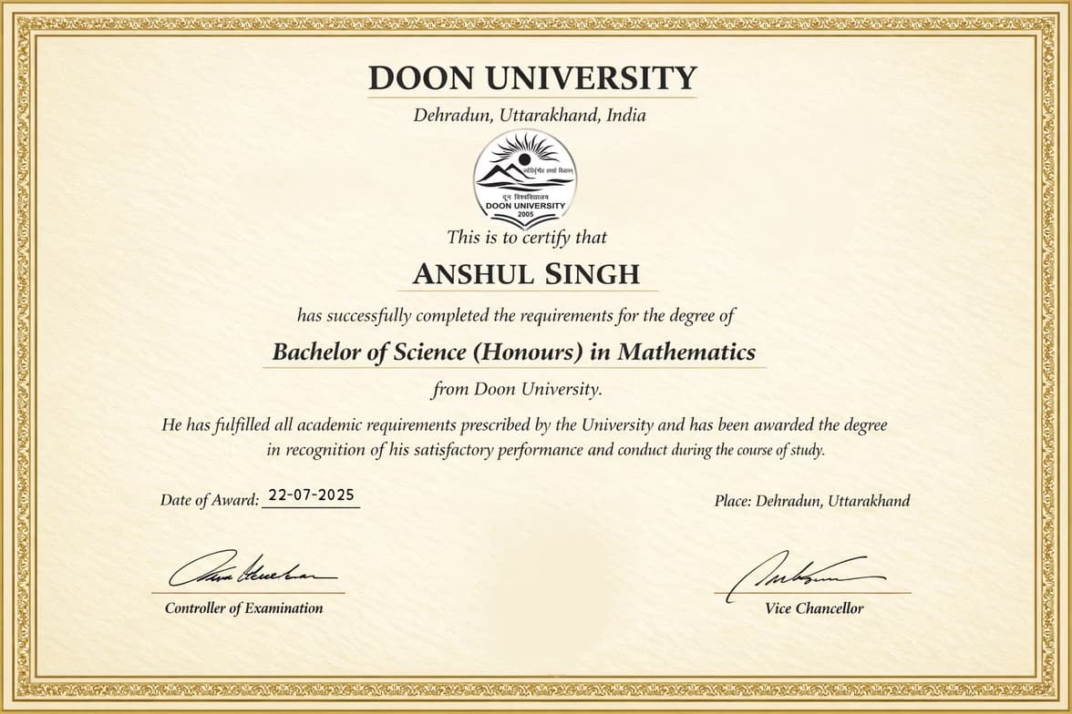 Verified degree or teaching certification of Anshul  