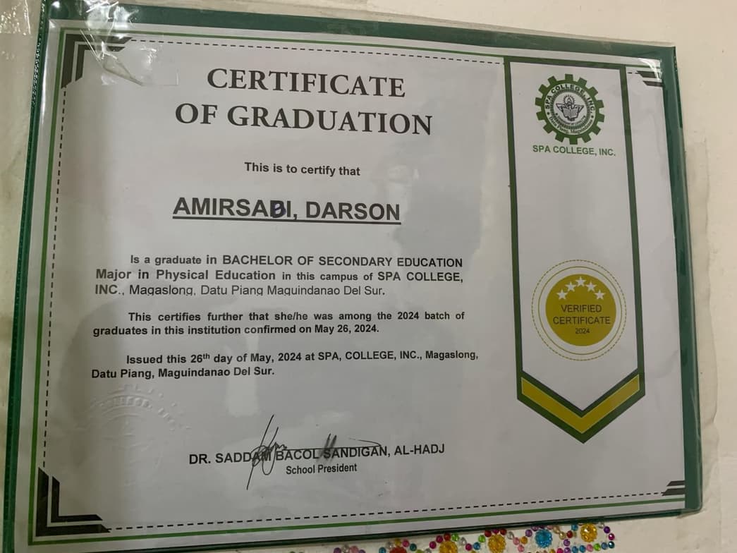 Verified degree or teaching certification of Darson 