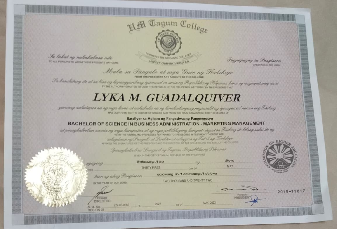 Verified degree or teaching certification of Lyka 