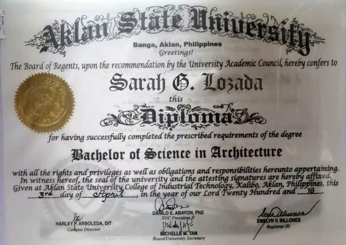 Verified degree or teaching certification of Sarah 