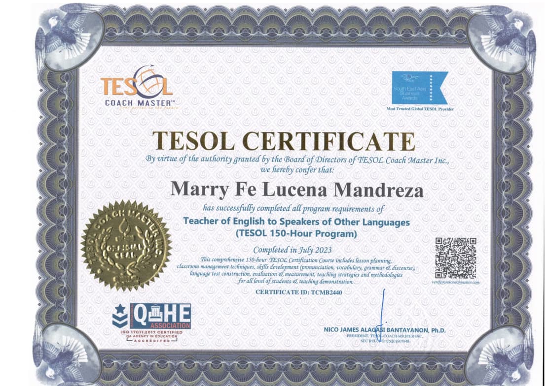 Verified degree or teaching certification of Marry 