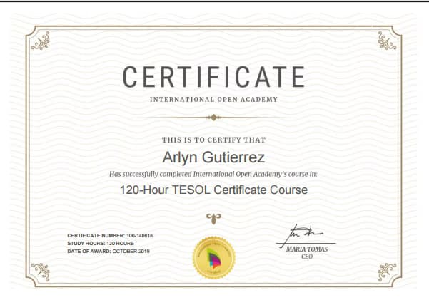 Verified degree or teaching certification of Arlyn 