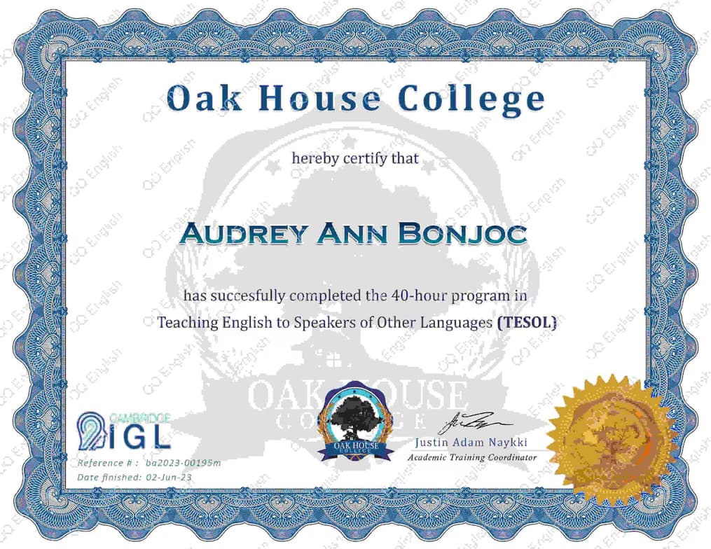 Verified degree or teaching certification of Audrey Ann 