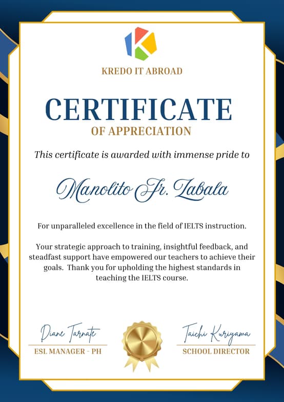 Verified degree or teaching certification of Manolito Jr 