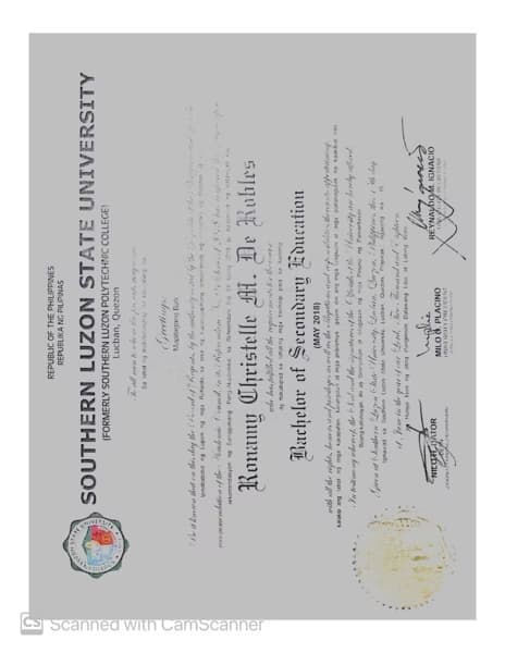 Verified degree or teaching certification of Ronamy Christelle  