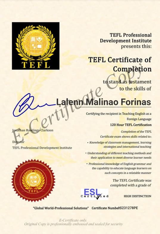 Verified degree or teaching certification of Lalenn 