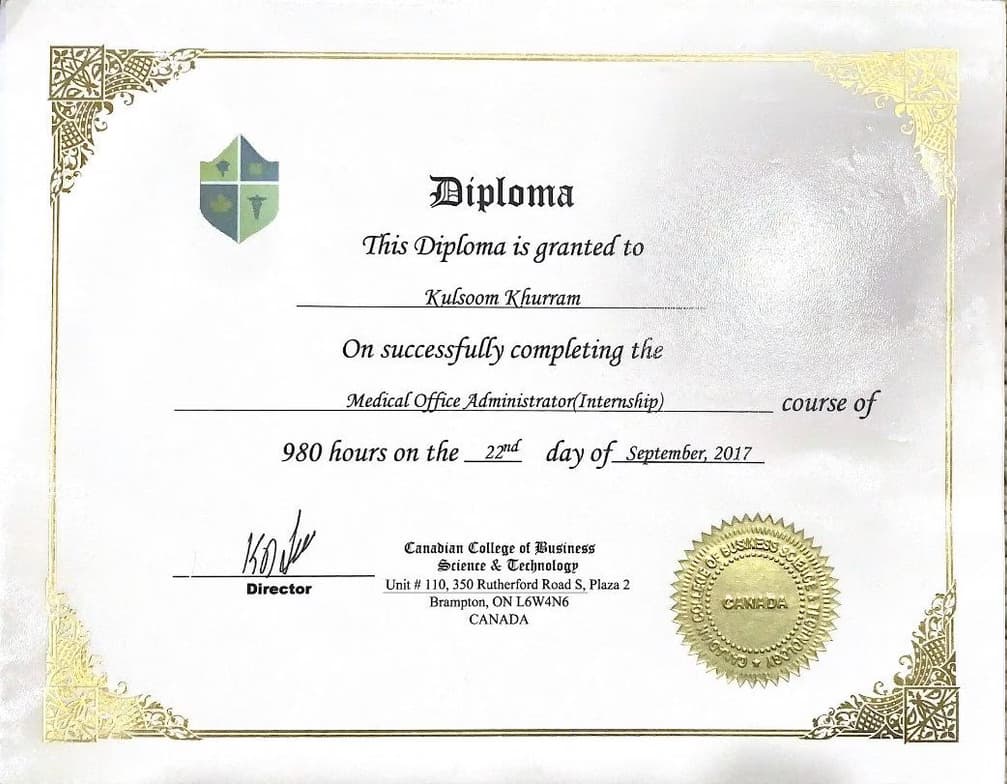 Verified degree or teaching certification of KULSOOM 