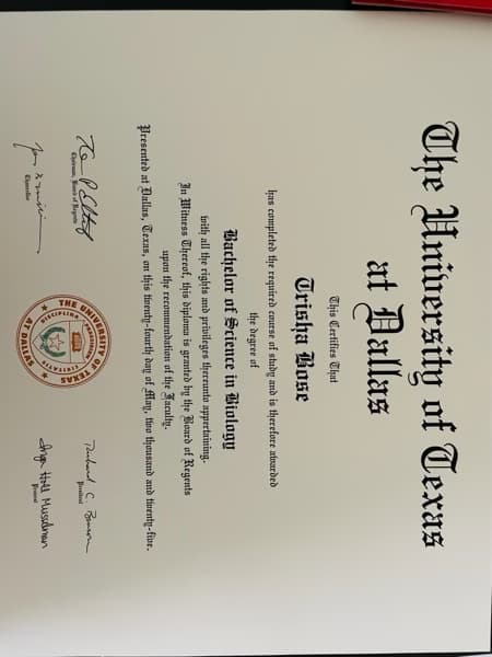 Verified degree or teaching certification of Trisha 