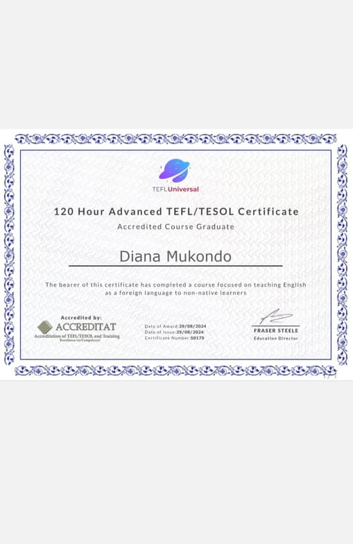 Verified degree or teaching certification of Diana 