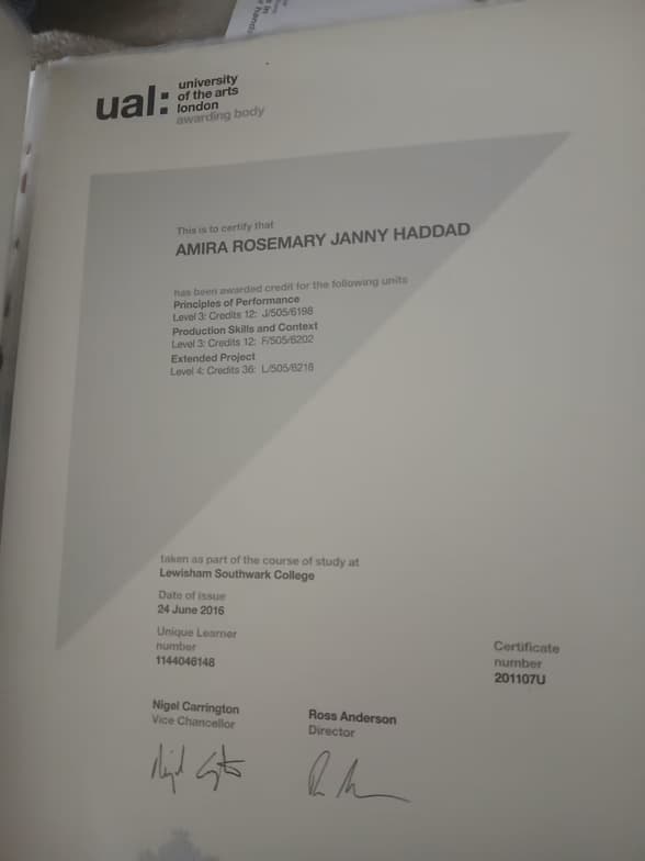 Verified degree or teaching certification of Amira 