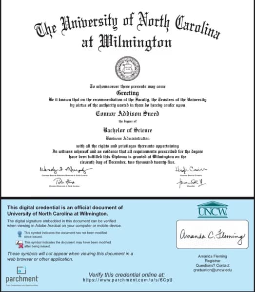 Verified degree or teaching certification of Connor 