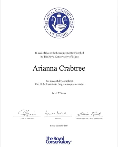 Verified degree or teaching certification of Arianna 